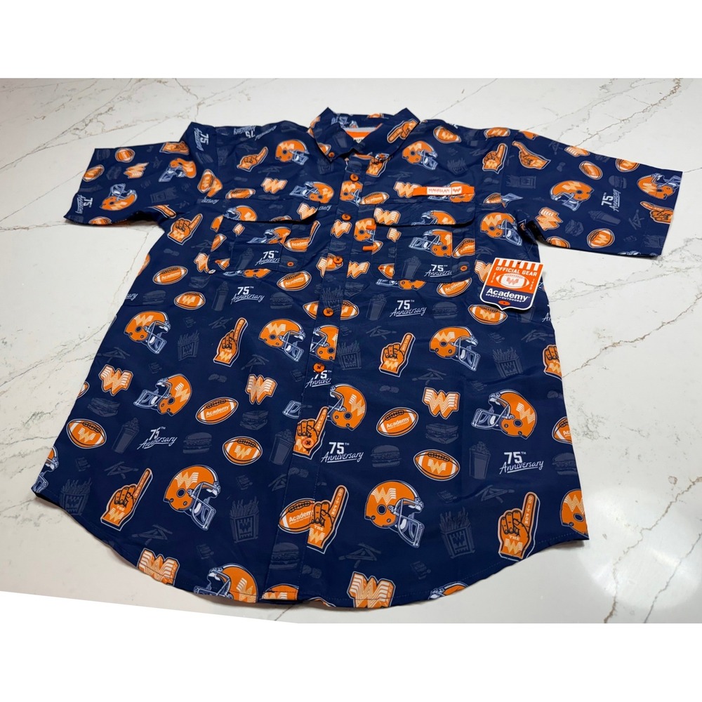 Magellan Outdoors Whataburger Mens Shirt Navy Football 75th Anniversary Size S